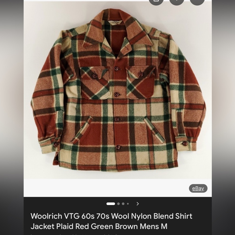 Woolrich VTG 60s 70s Wool Nylon Blend Shirt Jacket Plaid Red Green Brown Mens